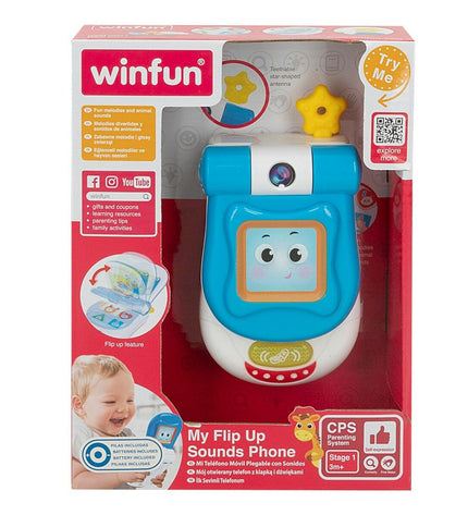 Set of six Winfun baby toy telephones, 7x13.5x4.1 cm, colorful plastic phones designed for young children to play and learn.