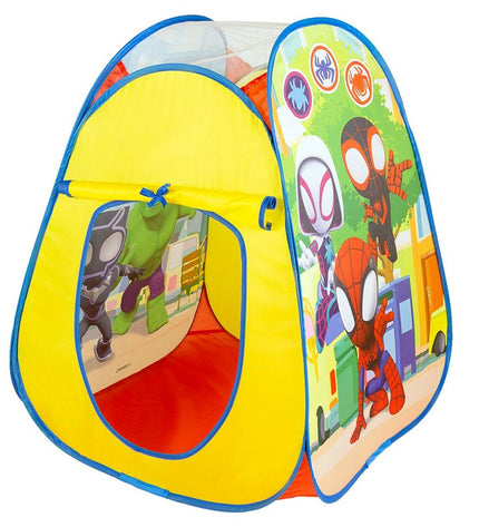 Set of 12 Spidey Kampeertent Spidey Pop Up tents, colorful play tents for kids, measuring 75 x 90 x 75 cm each.