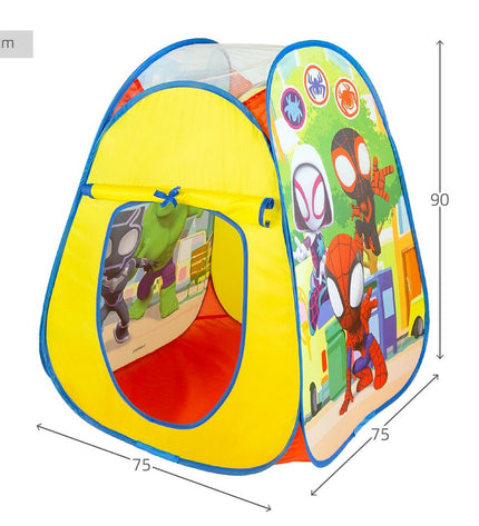Set of 12 Spidey Kampeertent Spidey Pop Up tents, colorful play tents with 75x90x75 cm size for kids' imaginative play.