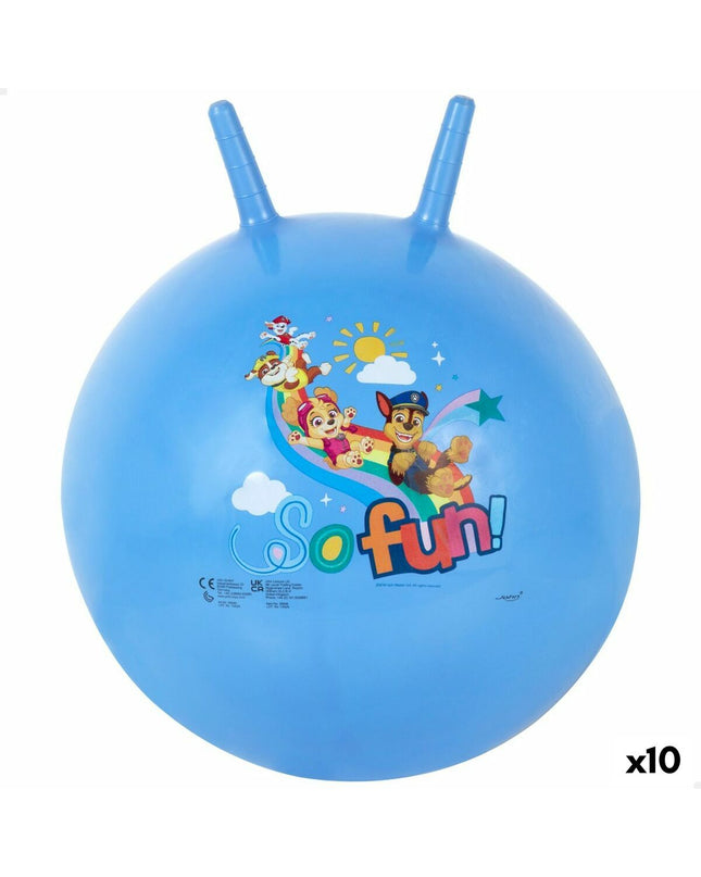 Set of 10 blue Springbal balls from The Paw Patrol for outdoor recreational and sport activities, featuring playful paw print designs.