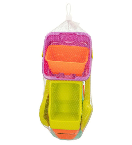 Colorbaby strandspeelgoedset with 5 polypropyleen pieces, part of outdoor and game toys, shown in vibrant colors.