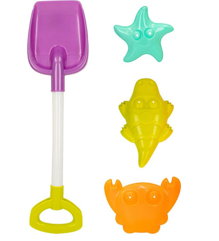 Colorbaby Strandspeelgoedset with 4 polypropylene pieces, part of outdoor and sports toys, shown in vibrant colors.