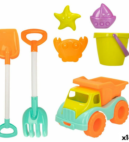 Colorbaby Strandspeelgoedset with 7 truck-themed pieces, part of an 18-piece toy and game set for outdoor and active play.