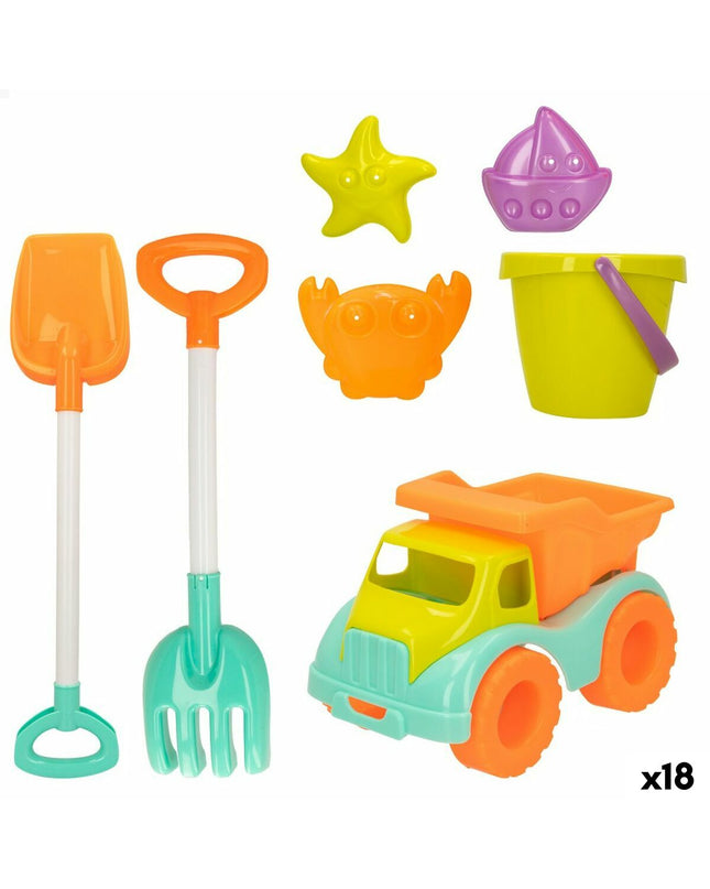Colorbaby Strandspeelgoedset with 7 truck-themed pieces, part of an 18-piece toy and game set for outdoor and active play.