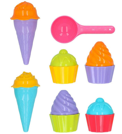 Colorbaby strand toy set with 15 pieces, including molds for ice cream and cupcakes, for creative outdoor play.