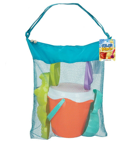 Colorbaby strandspeelgoedset with 15 polypropyleen pieces, 18 cm diameter, designed for outdoor play and children's games.