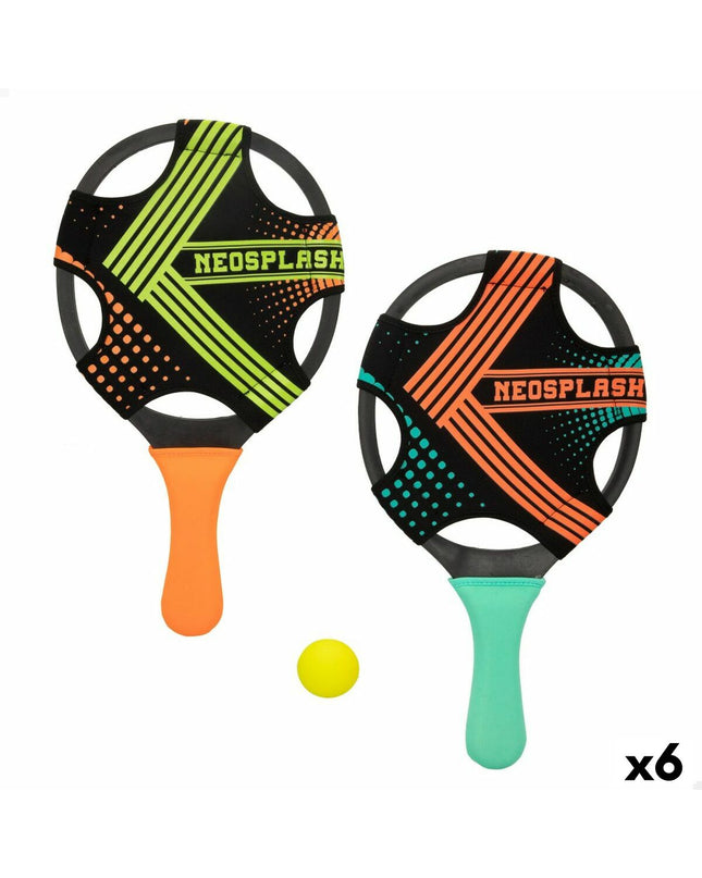Six colorful plastic strandschepjes with neopreen handles from Colorbaby, ideal for outdoor games and play.