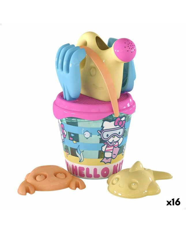 Hello Kitty strandspeelgoedset with 16 pieces, 18 cm each, colorful plastic toy for kids in outdoor and play activities