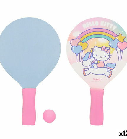 Set of 12 Hello Kitty wooden strand scoops, colorful toy tools for outdoor play, featuring iconic Hello Kitty design.