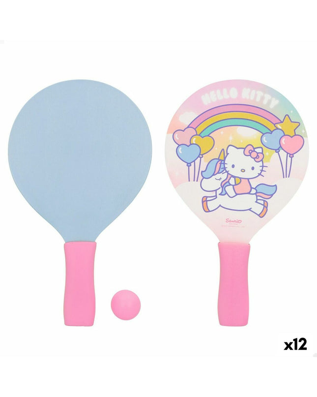 Set of 12 Hello Kitty wooden strand scoops, colorful toy tools for outdoor play, featuring iconic Hello Kitty design.