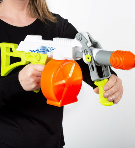Lanard water pistols, 650 ml capacity, outdoor toy for kids, shown with two colorful water guns on a white background.