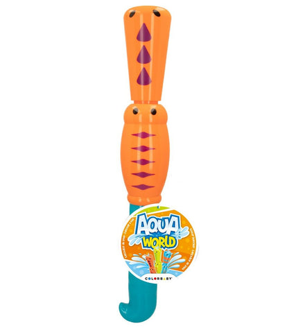 Colorbaby AquaWorld water pistols, colorful toy water guns for outdoor play, shown in a set of nine on a plain background.