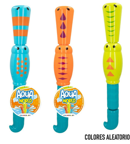 Colorbaby AquaWorld water pistols set with nine colorful water guns for outdoor play, measuring 54.5 x 8.5 x 8.5 cm each.