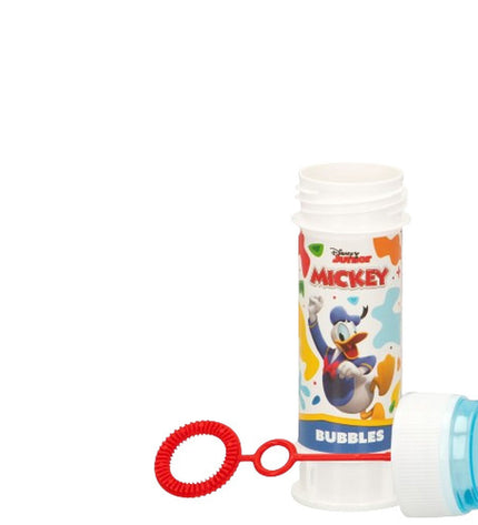 Mickey Mouse Bellenblazer toy set with 216 bubbles, 60ml solution, colorful plastic containers, perfect for outdoor play.