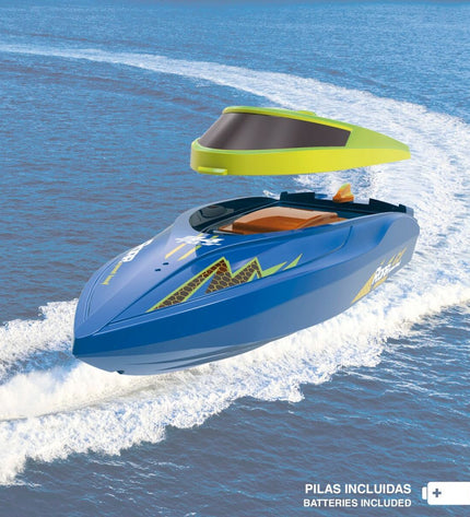 Pair of Colorbaby remote-controlled toy boats in vibrant colors, designed for children’s play and entertainment.