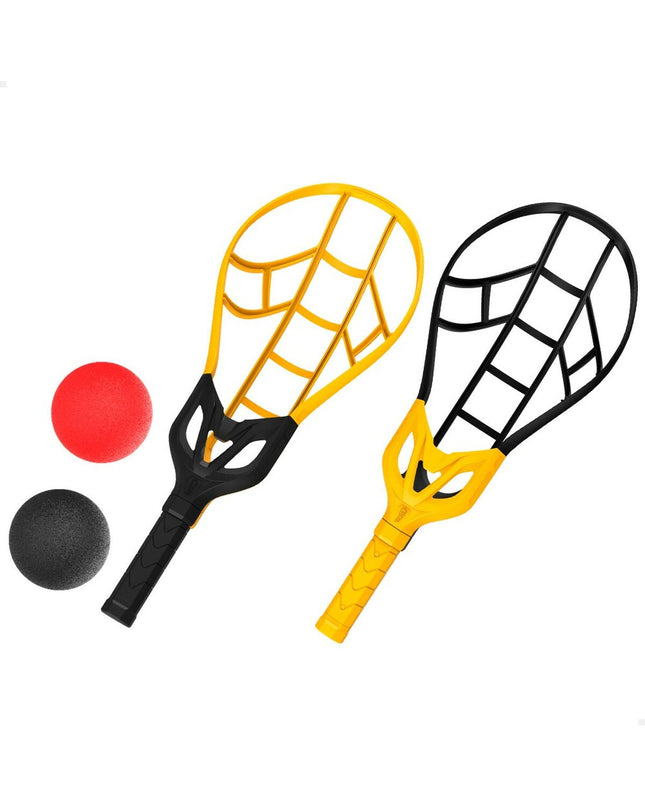 Set of three Wham-O racquets for outdoor play, featuring lightweight plastic handles and colorful hitting surfaces.