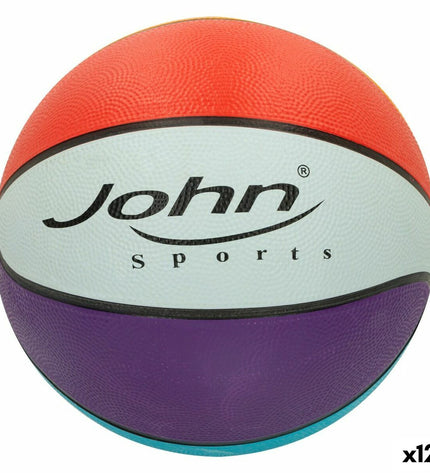 Set of 12 John Sports Rainbow basketballs, 24 cm diameter, suitable for outdoor sports and training, vibrant multicolor design.