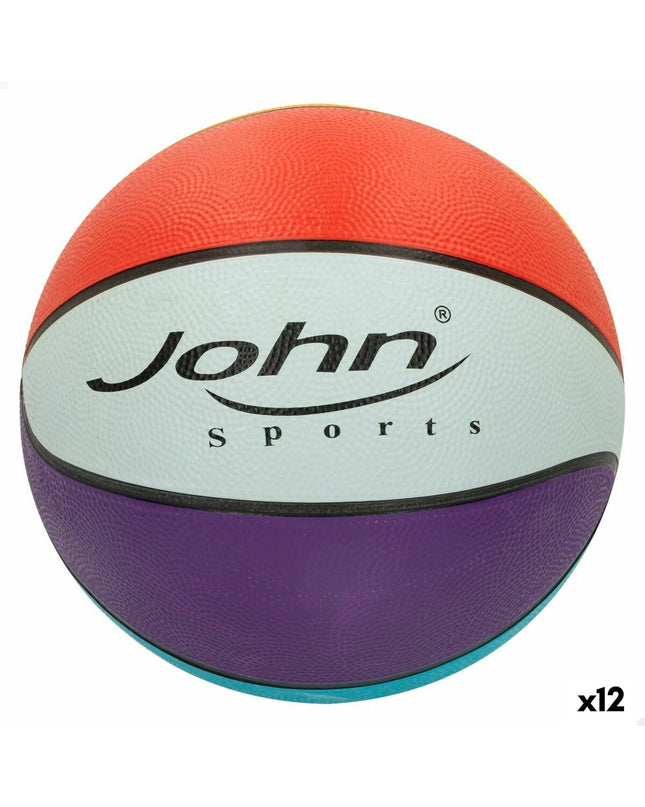 Set of 12 John Sports Rainbow basketballs, 24 cm diameter, suitable for outdoor sports and training, vibrant multicolor design.