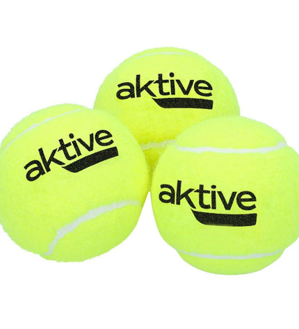 Set of 6 yellow Aktive padel tennis balls with 3 components, ideal for outdoor sport and paddle tennis games.