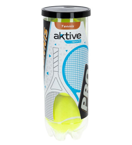 Six yellow Aktive Tennisballen Aktive Pro 3 tennis balls for outdoor play, with visible branding and bright yellow color.