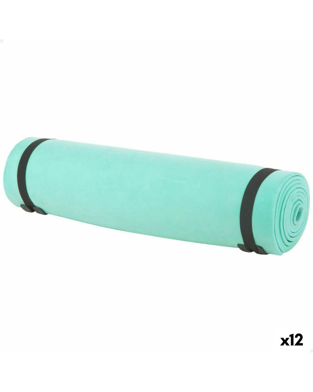 Set of 12 multicolour Aktive camping mats, 180x50 cm, lightweight and portable for outdoor camping and hiking activities.