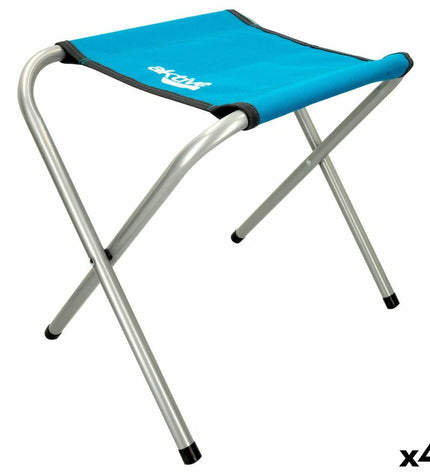 Set of four blue Aktive folding camping chairs, lightweight and compact for outdoor and hiking activities, 30x37x40 cm.