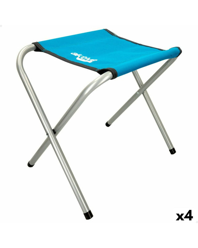 Set of four blue Aktive folding camping chairs, lightweight and compact for outdoor and hiking activities, 30x37x40 cm.