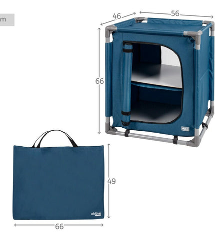Pair of Aktive blue folding camping cabinets for outdoor use, measuring 56x66x46 cm, suitable for camping and hiking.