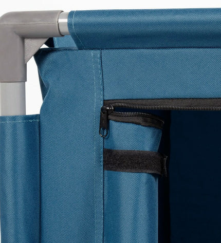 Pair of blue Aktive camping storage cabinets, foldable with dimensions 56x66x46 cm, designed for outdoor camping and hiking.