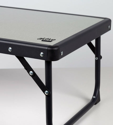 Pair of Aktive outdoor folding camping tables in gray, 56 x 25 x 40 cm, ideal for camping and outdoor activities.