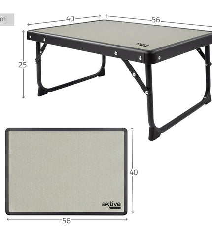 Pair of Aktive camping folding tables in grey, 56 x 25 x 40 cm, suitable for outdoor camping and outdoor activities.