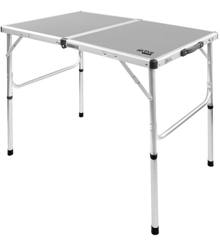 Pair of Aktive camping folding tables in gray, 90x70x60 cm, suitable for outdoor camping and hiking activities.