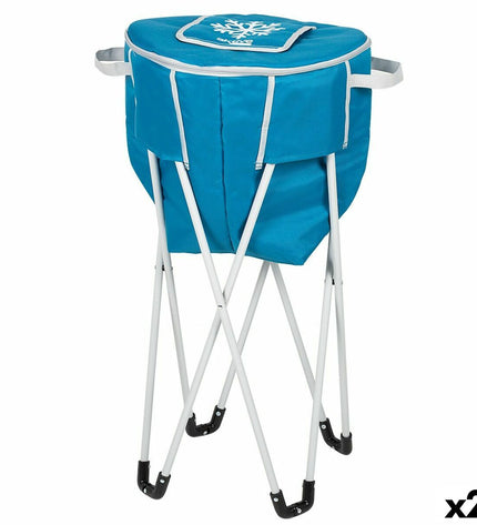 Two Aktive blue foldable coolers with support, ideal for camping and outdoor activities, measuring 43x85x43 cm.