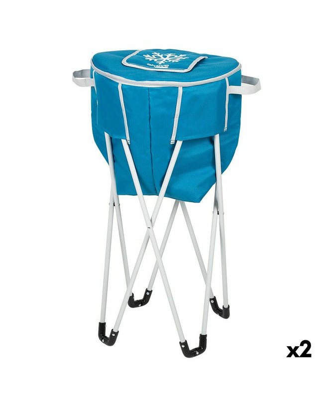 Two Aktive blue foldable coolers with support, ideal for camping and outdoor activities, measuring 43x85x43 cm.