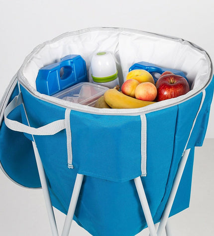 Two blue Aktive foldable coolers with stands, measuring 43x85x43 cm, ideal for camping and outdoor activities.