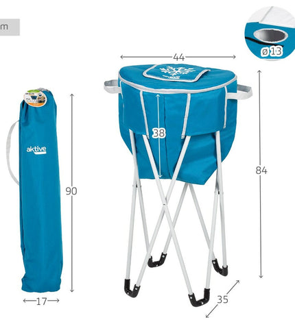 Two blue collapsible cooler boxes by Aktive for outdoor camping and outdoor activities, measuring 43 x 85 x 43 cm with support.
