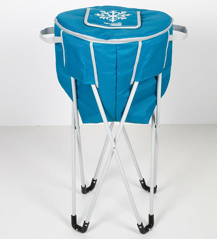Two Aktive blue foldable cool boxes with support, measuring 43x85x43 cm, suitable for outdoor camping and outdoor activities.