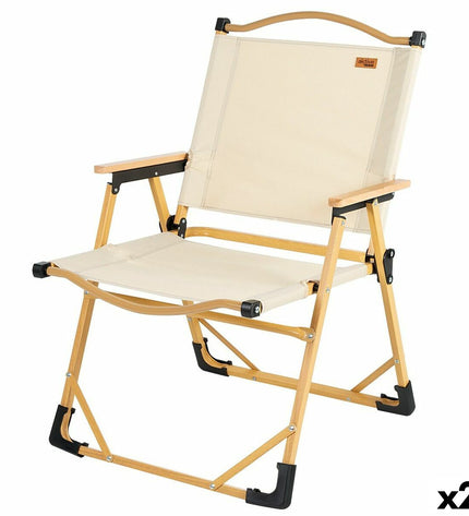 Pair of Aktive Sabana foldable camping chairs with ground support, compact 47x77x51 cm, suitable for outdoor camping and hiking.