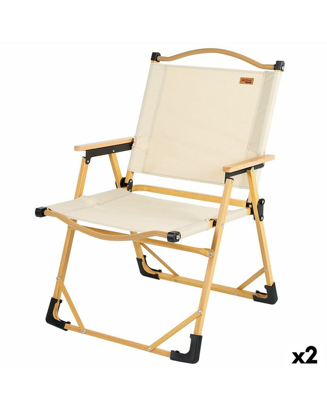 Pair of Aktive Sabana foldable camping chairs with ground support, compact 47x77x51 cm, suitable for outdoor camping and hiking.