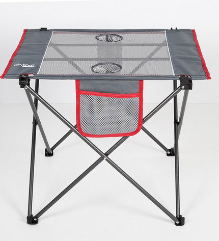 Two Aktive gray folding camping tables, 62x50x50 cm, suitable for outdoor camping and hiking activities.