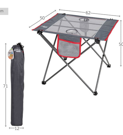 Pair of Aktive gray folding camping tables, 62x50x50 cm, suitable for outdoor camping and hiking activities.