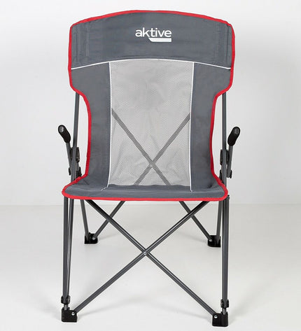 Pair of Aktive gray folding camping chairs for outdoor activities, measuring 59 x 97 x 68 cm, suitable for camping and hiking.