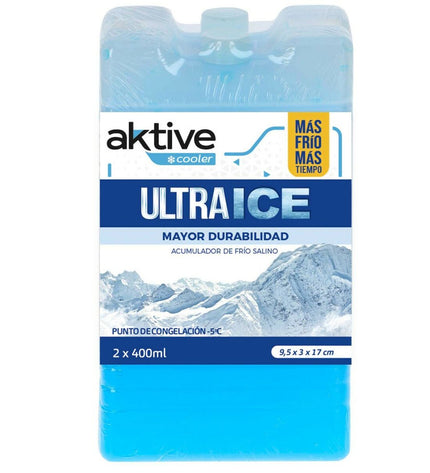Active Ultra Ice Kou-accumulator set with 24 reusable cooling packs, 9.5x17x3 cm, for camping and outdoor activities.