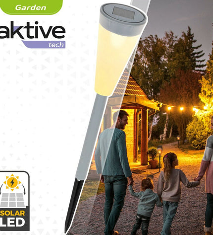Set of 24 Aktive solar garden lights in plastic, 6.7 x 39 x 6.7 cm, outdoor decorative lighting for gardens and pathways.