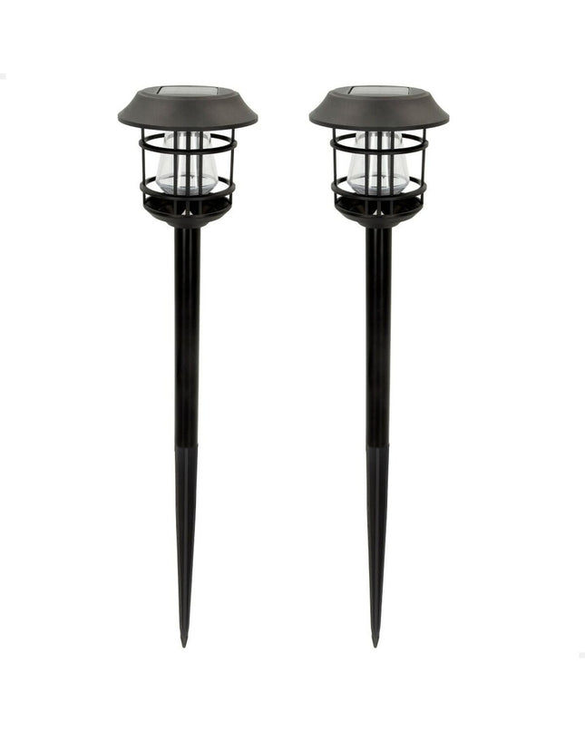 Set of four Aktive solar garden lights with stainless steel and plastic, 13x55x13 cm, outdoor decorative lighting for gardens.