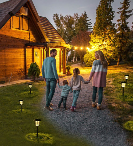 Set of four Aktive solar outdoor garden lights with stainless steel and plastic, 13x55x13 cm, ideal for enhancing exterior decor.