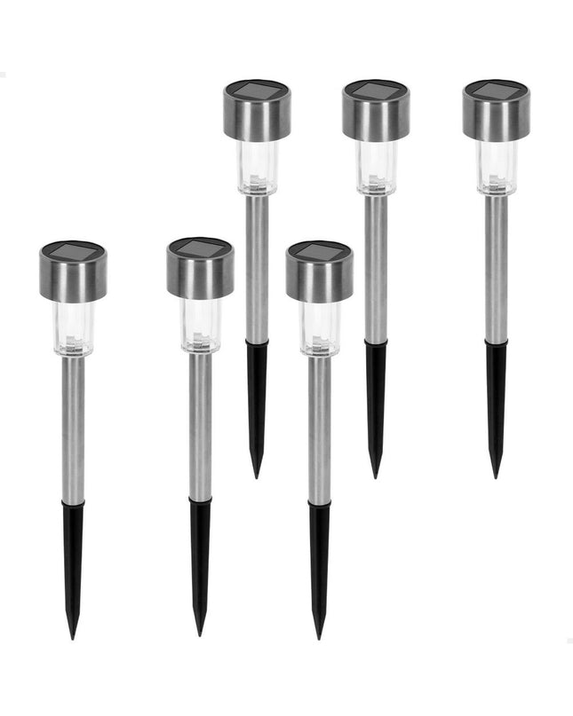 Set of six Aktive solar garden lights with plastic construction, 5.5 x 36 x 5.5 cm, for outdoor decoration and illumination.