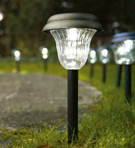Set of four Aktive solar outdoor garden lights with rustproof stainless steel and plastic, 10x38x10 cm, for decorative outdoor lighting.