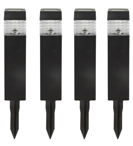 Set of four Aktive solar outdoor garden lights with plastic construction, measuring 6x39.5x6 cm, for decorative outdoor lighting.