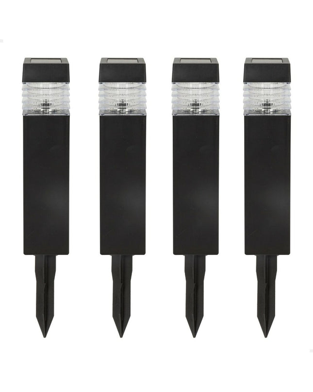 Set of four Aktive solar outdoor garden lights with plastic construction, measuring 6x39.5x6 cm, for decorative outdoor lighting.
